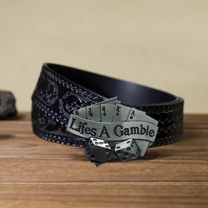 Men's DIY Life's A Gamble Poker Buckle Leather Belt