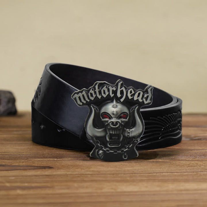 Men's DIY Motor Head Skull Enamel Buckle Leather Belt