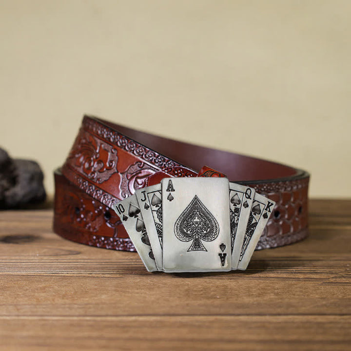 Men's DIY Poker Royal Flush Buckle Leather Belt