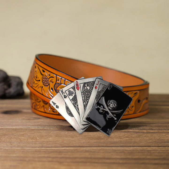 Men's DIY Pirate Skull Poker Flush Buckle Leather Belt