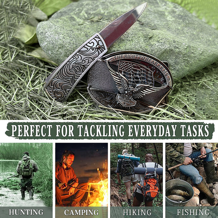 Men's DIY Eagle USA Flag Hidden Folding Knife Leather Belt - image 4