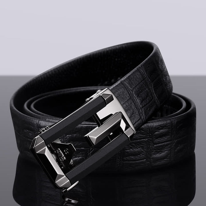 Men's Crocodile Print Hollow Automatic Buckle Leather Belt