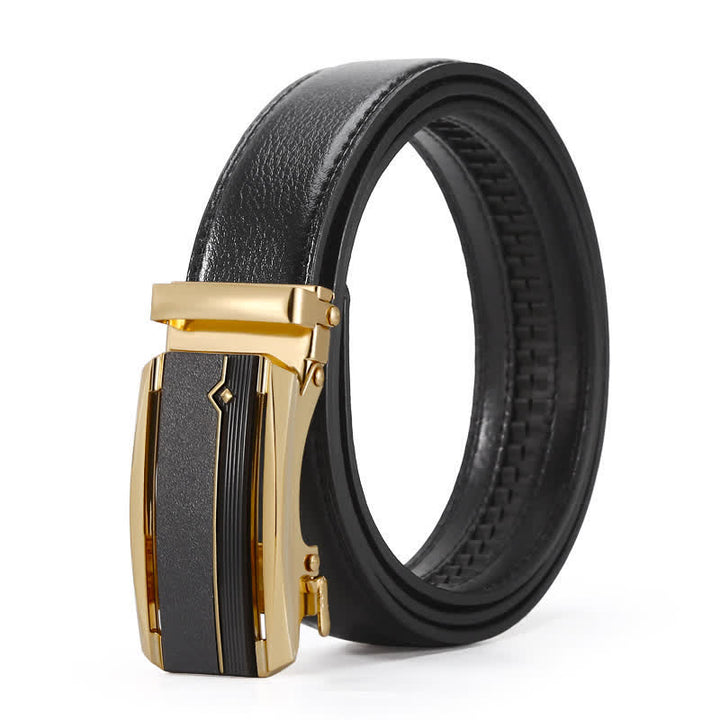 Men's Black & Gold Line Automatic Buckle Leather Belt