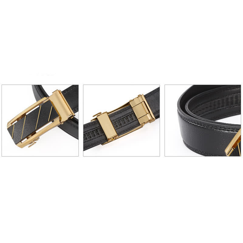 Men's Black & Gold Line Automatic Buckle Leather Belt