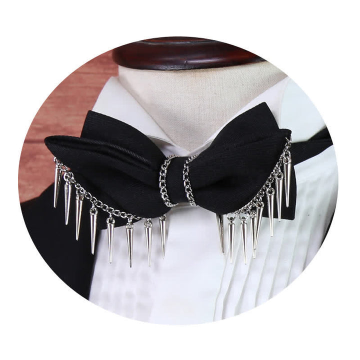 Men's Punk Style Rivet Chain Tassels Bow Tie