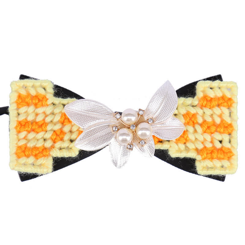 Men's Wool Weave Pearl Rinestone Flower Bow Tie