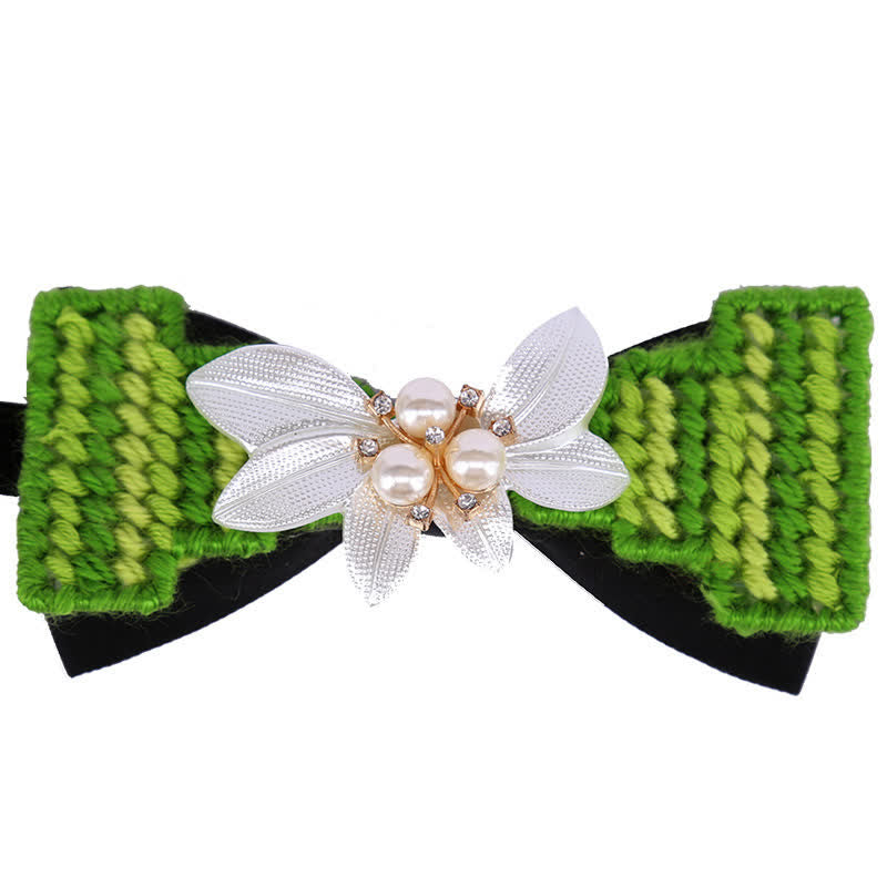 Men's Wool Weave Pearl Rinestone Flower Bow Tie