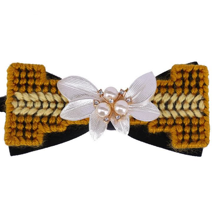 Men's Wool Weave Pearl Rinestone Flower Bow Tie