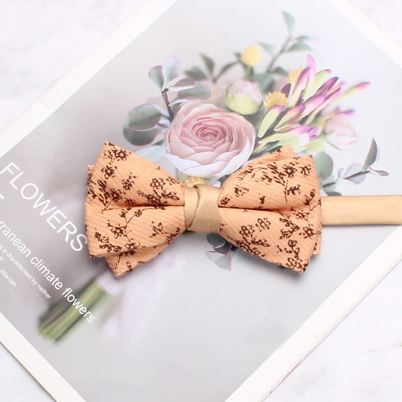 Men's Apricot Delicate Floral Print Bow Tie