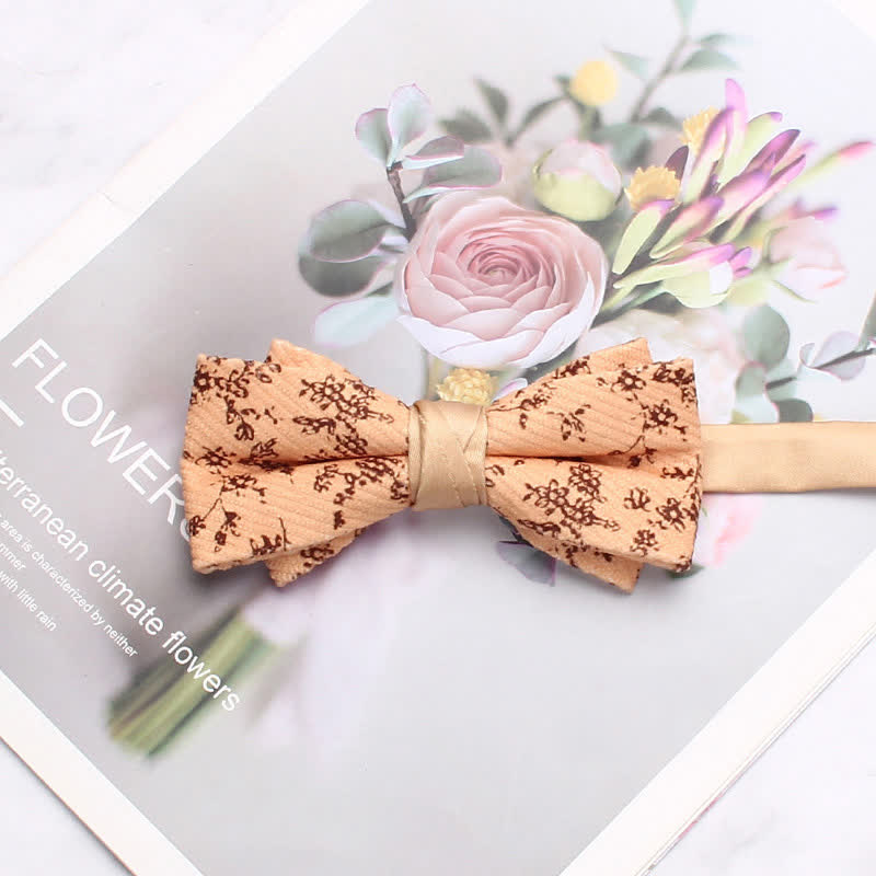 Men's Apricot Delicate Floral Print Bow Tie