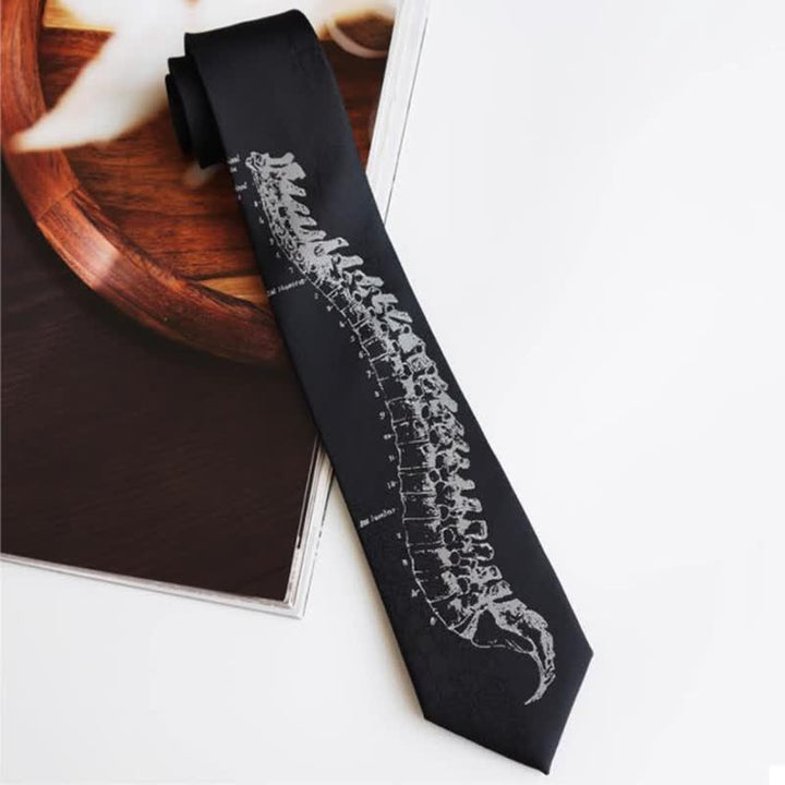 Men's Black Skull Spine Embroidered Necktie