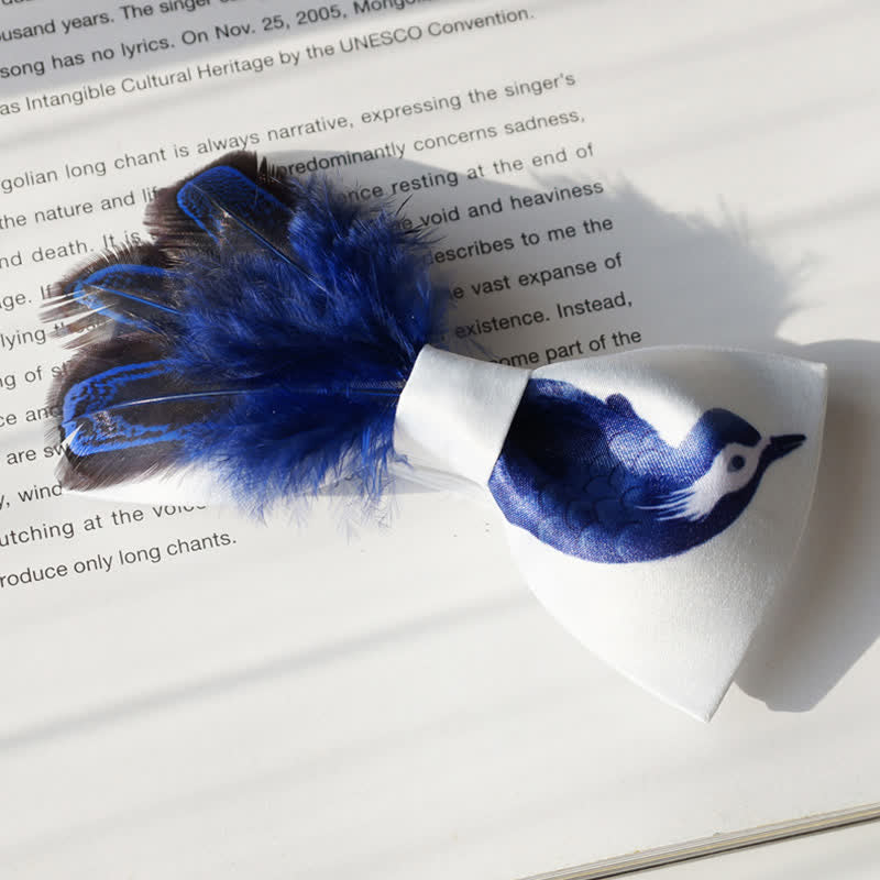 Navy & Pure White Bird Feather Bow Tie