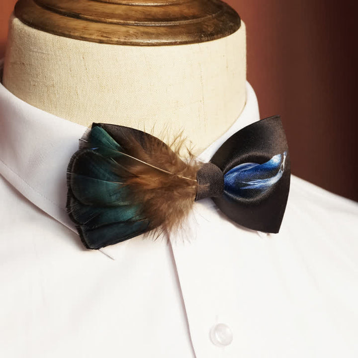 Noble Navy & Black Bird Feather Bow Tie