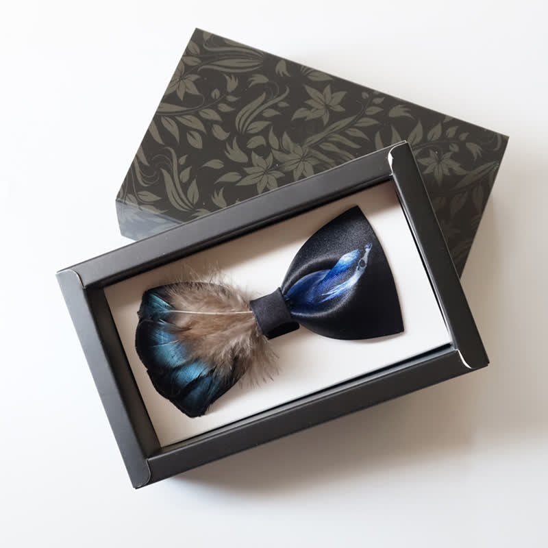 Noble Navy & Black Bird Feather Bow Tie