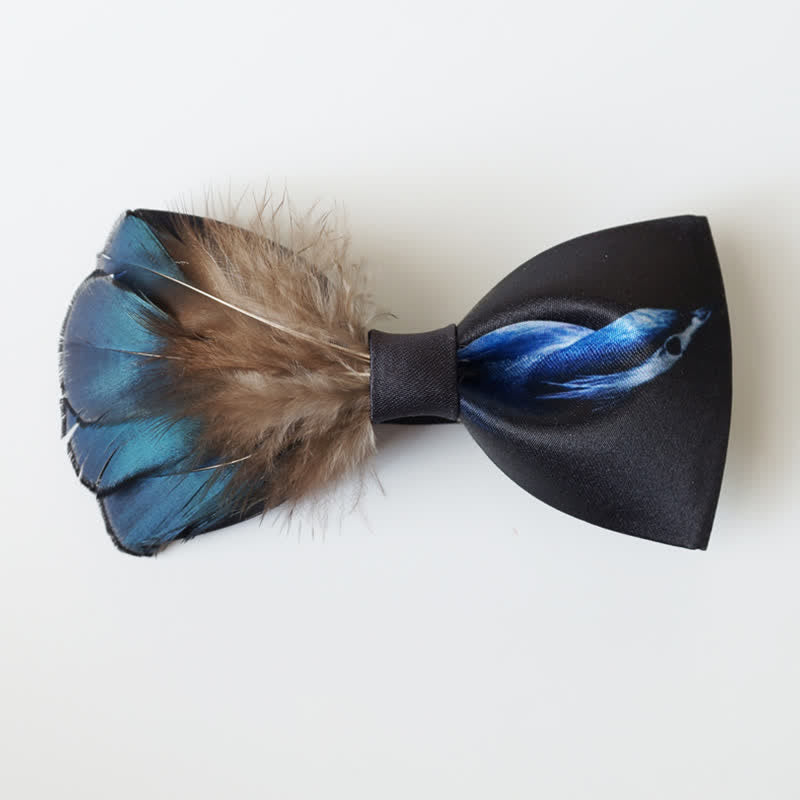 Noble Navy & Black Bird Feather Bow Tie