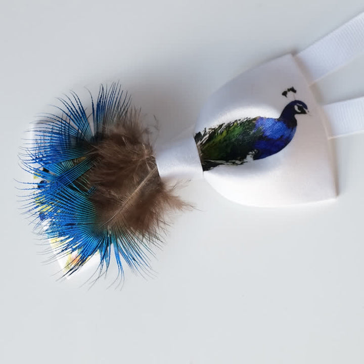 Blue & White Peacock 3D Tail Feather Bow Tie