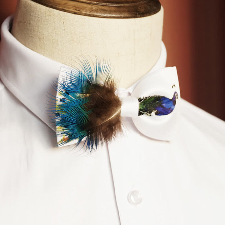 Blue & White Peacock 3D Tail Feather Bow Tie