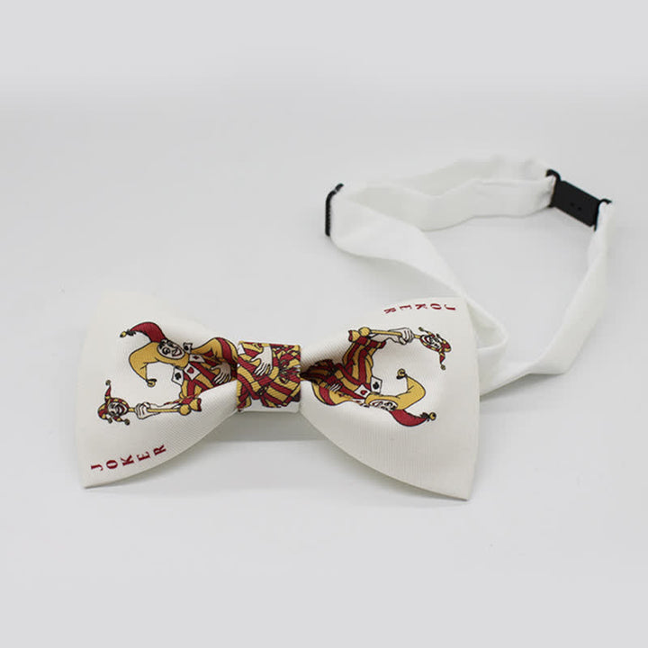 Men's White Joker Poker Gamble Bow Tie