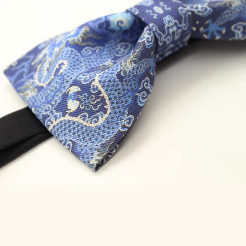 Men's Blue Dragon Totem Cotton Bow Tie