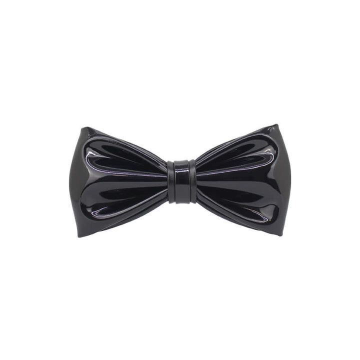 Men's Bright Jet Black Leather Bow Tie