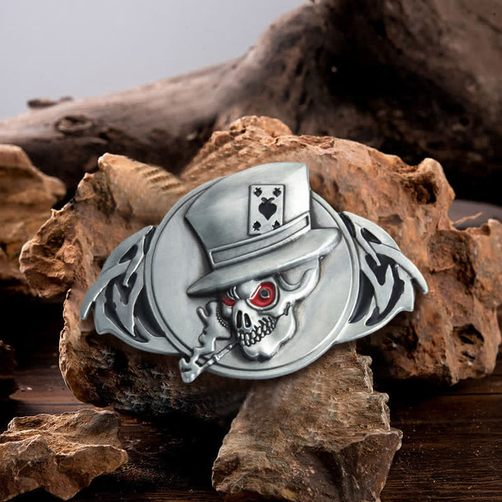 Men's DIY Skeleton Skull Poker Buckle Leather Belt