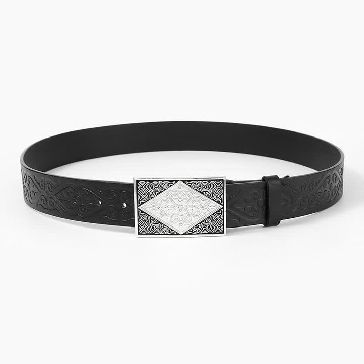 Embossing Western Rectangular Buckle Leather Belt