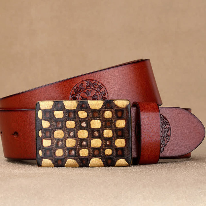 Men's Geometric Checkered Style Leather Belt