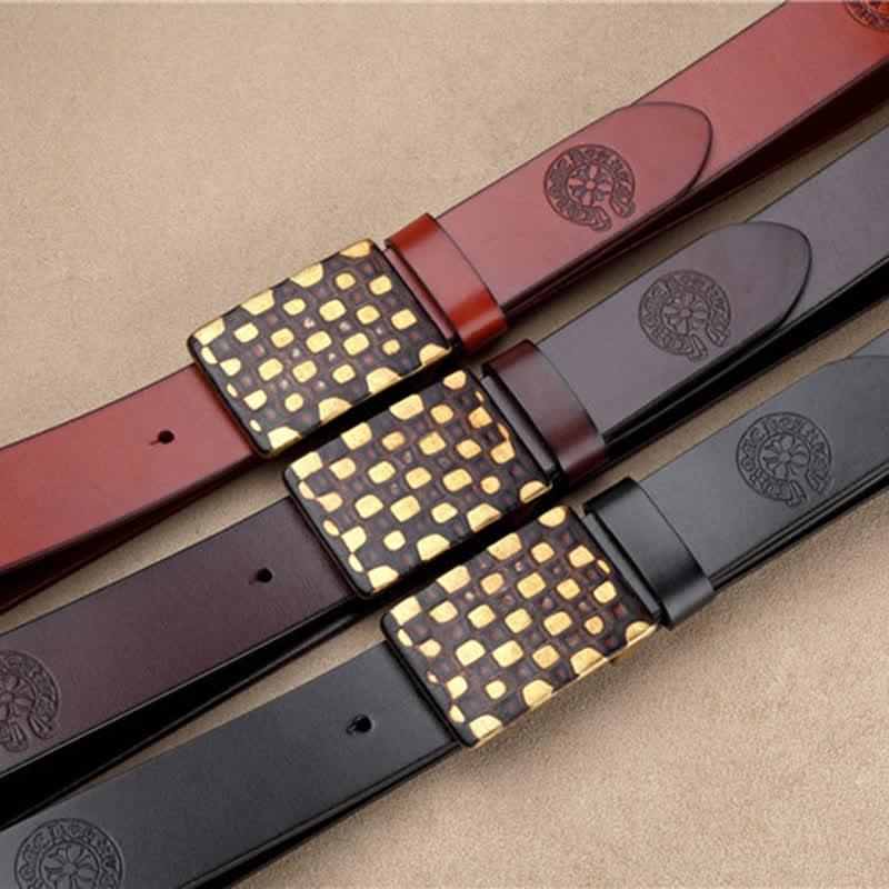 Men's Geometric Checkered Style Leather Belt