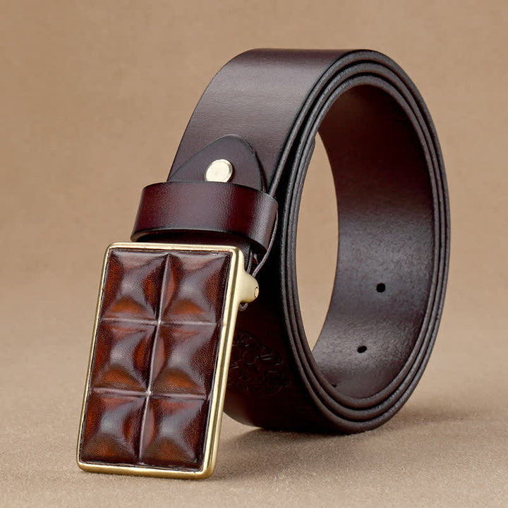 Men's Chocolate Rectangular Buckle Leather Belt