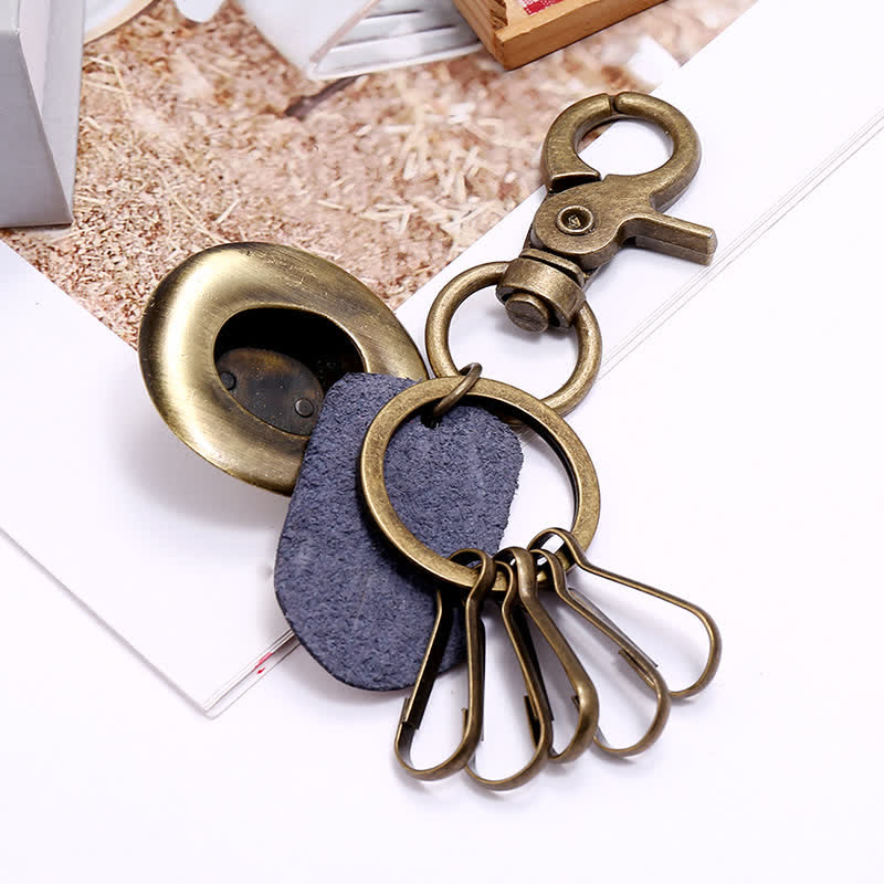 Retro Ancient Bronze Cowboy Hat Leather Keychain - image 5