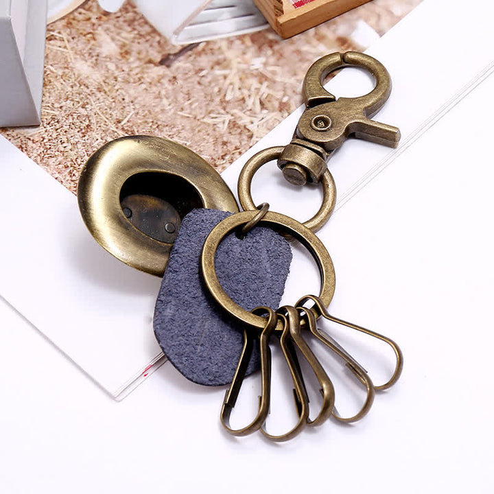 Retro Ancient Bronze Cowboy Hat Leather Keychain - image 5