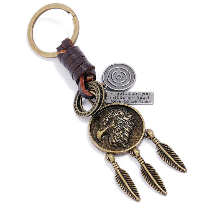 Eagle Head Dream Catcher Pendant Leather Keychain - Eagle Head - image 0