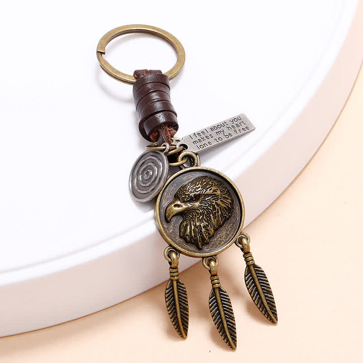 Eagle Head Dream Catcher Pendant Leather Keychain - image 1