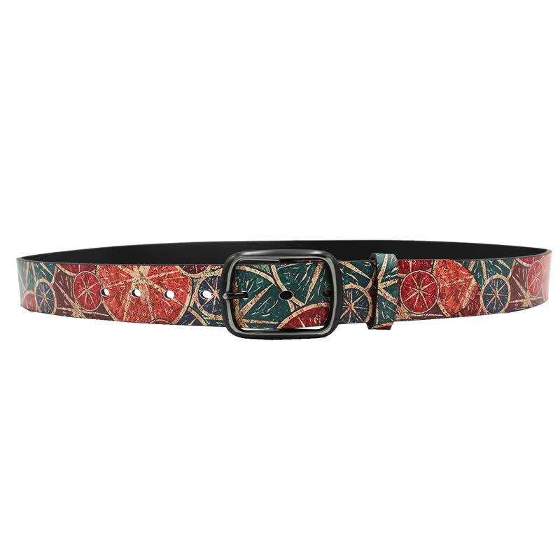 Retro Green & Orange Lemon Printed Leather Belt