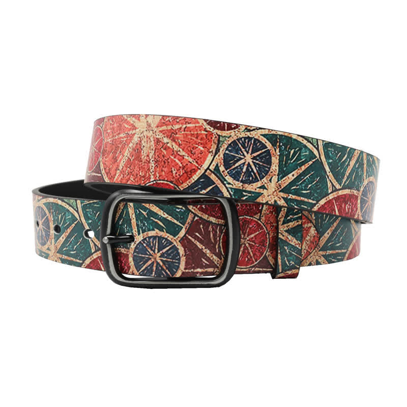 Retro Green & Orange Lemon Printed Leather Belt