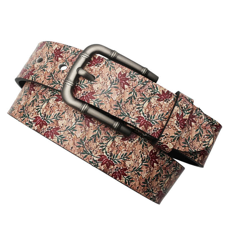 Decorated Red Maples Printed Leather Belt