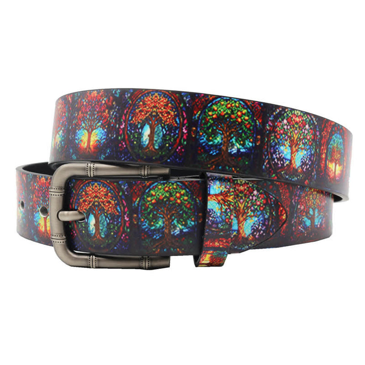 Street Style Colorful Trees Printed Leather Belt