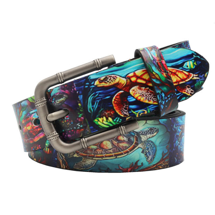 Colorful Turtle Sea Animal Printed Leather Belt