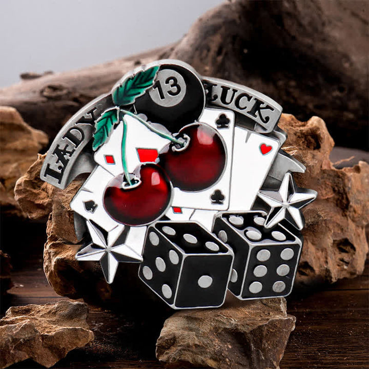 Men's DIY Cherry Poker Dice Buckle Leather Belt