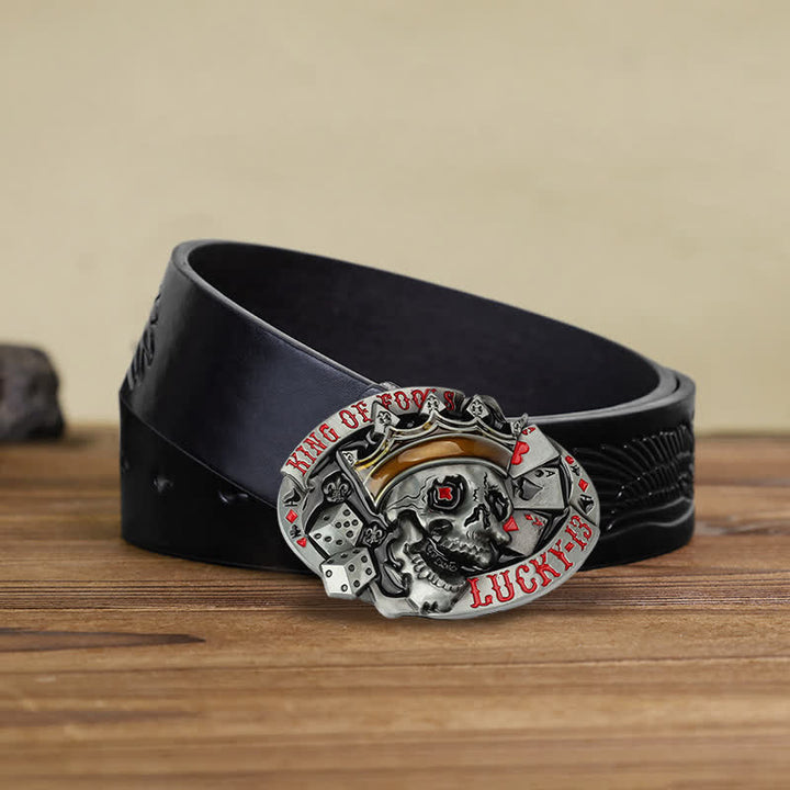 Men's DIY King Of Fools Lucky 13 Buckle Leather Belt