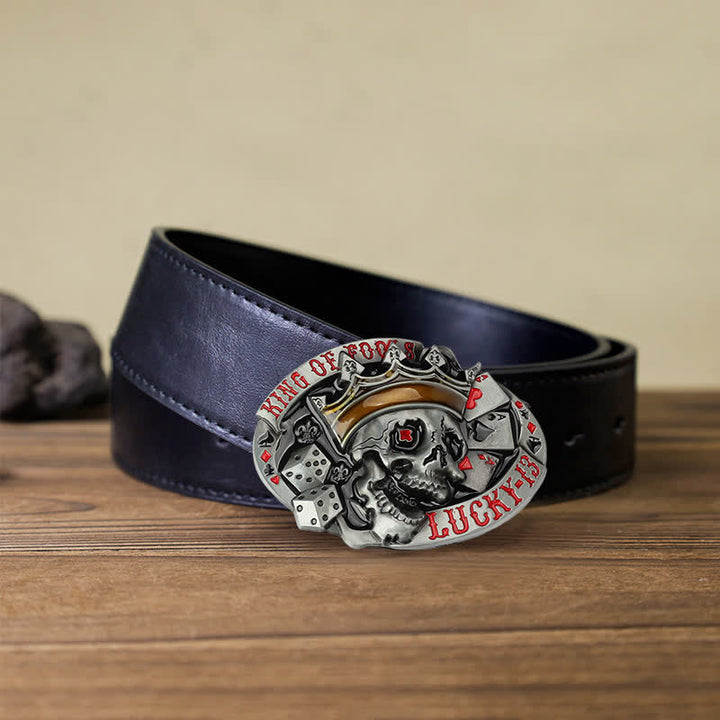 Men's DIY King Of Fools Lucky 13 Buckle Leather Belt