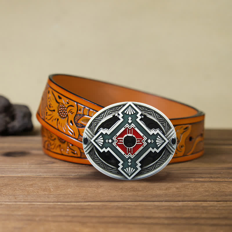 Men's DIY Native Indian Western Buckle Leather Belt