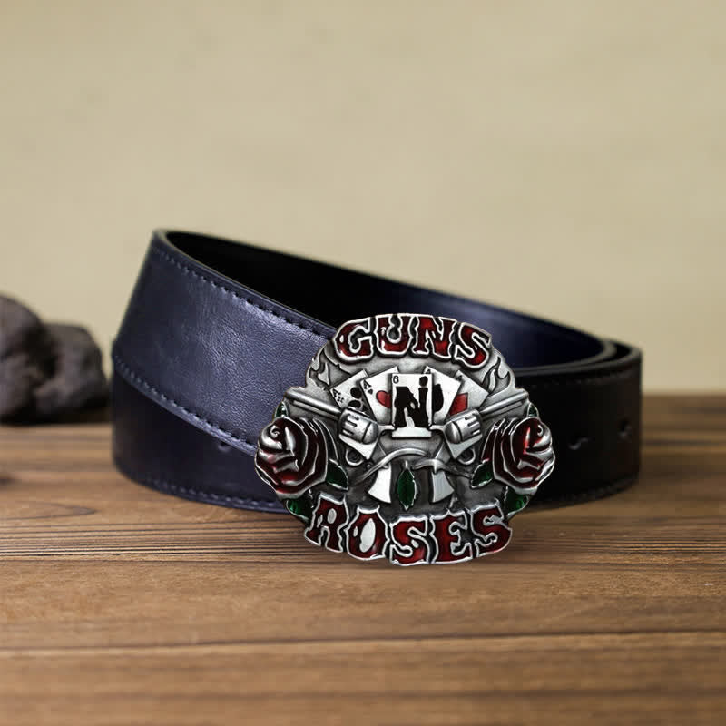 Men's DIY Double Guns Roses Buckle Leather Belt