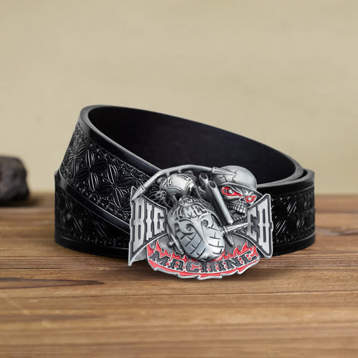 Men's DIY Machine Skull Biker Buckle Leather Belt