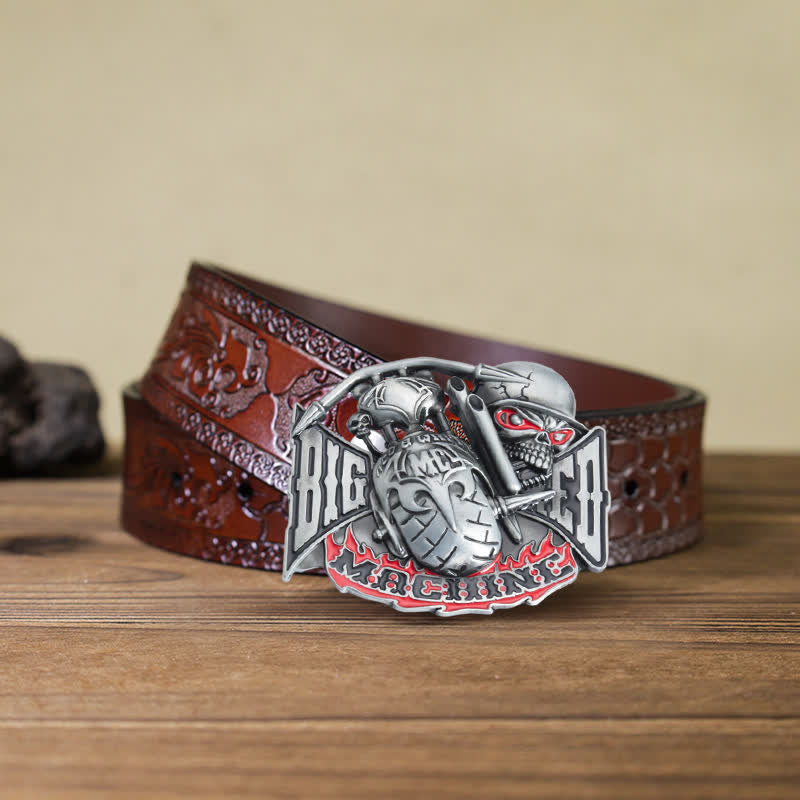 Men's DIY Machine Skull Biker Buckle Leather Belt