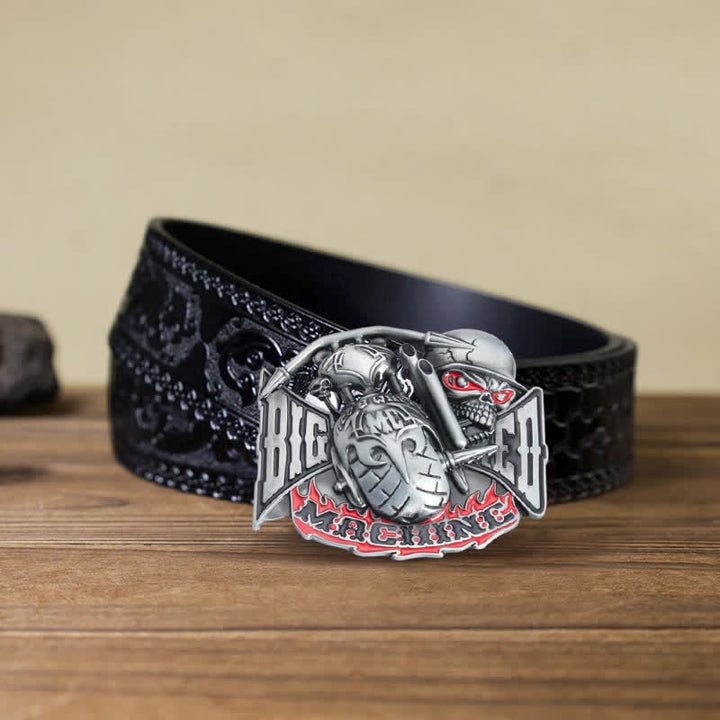 Men's DIY Machine Skull Biker Buckle Leather Belt