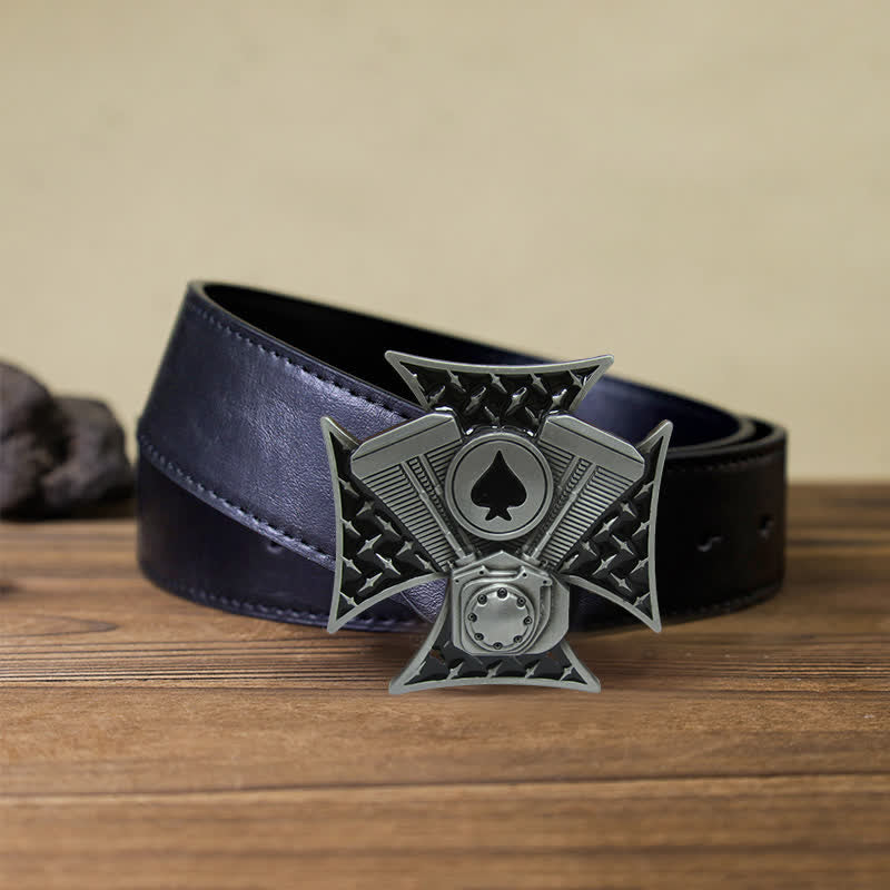 Men's DIY ACE Spades Cross Buckle Leather Belt