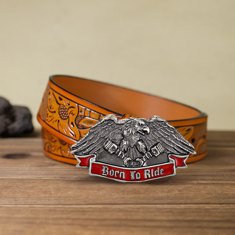 Men's DIY Born To Ride Eagle Buckle Leather Belt