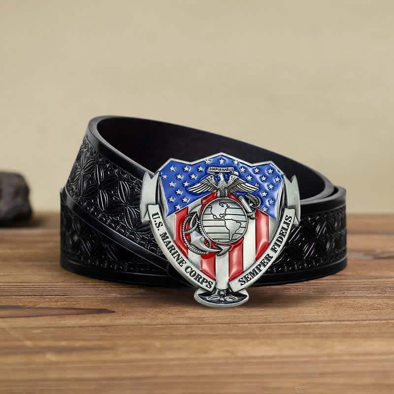 Men's DIY USA Marine Flag Buckle Leather Belt