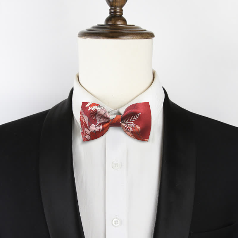 Men's Red Flower Printed Wedding Bow Tie